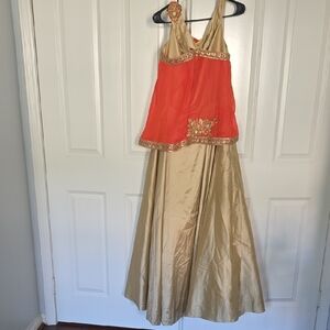 Elegant Orange and Gold Indian Dress